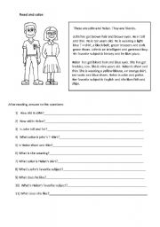 English Worksheet: read and color the children then answer