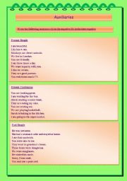 Auxiliaries (for practising the interrogative & negative sentences, two pages)