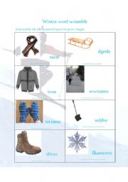 English worksheet: winter word scramble