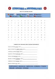 English worksheet: COUNTRIES AND NATIONALITIES