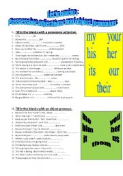 English Worksheet: Lets revise possessive adjectives and object pronouns