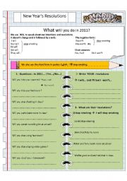English Worksheet: New Years Resolutions [EDITABLE]