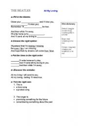 English Worksheet: All my loving_song