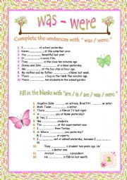 English Worksheet: was-were