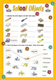 English Worksheet: School Objects - First Part