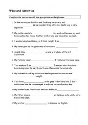 English worksheet: Weekend Activities