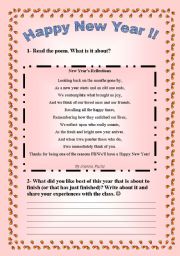 English Worksheet: Happy New Year - Poem