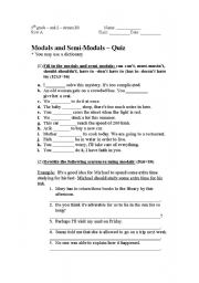 English Worksheet: a quiz on modals and semi-modals