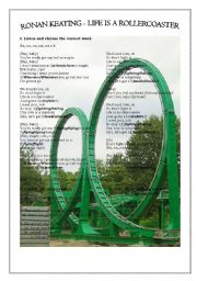 English Worksheet: “Life is a rollercoaster” by Ronan Keating - 3 exercises