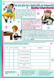 Can you give me a hand with my homework?  reading comprehension + grammar (should) [4 tasks] ((2 pages)) ***editable