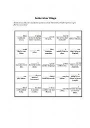 English Worksheet: Icebreaker Bingo