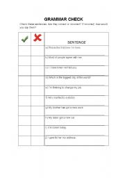 English Worksheet: Grammar Game Check