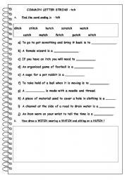 English worksheet: COMMON LETTER STRING -tch