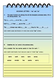 English worksheet: MISSING LETTERS  wa and wo