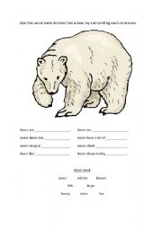 English worksheet: Describe a bear worksheet: An exercise in adjectives