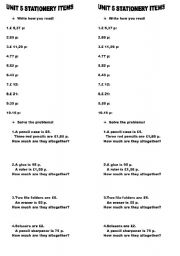 English Worksheet: reading english money and solving problems