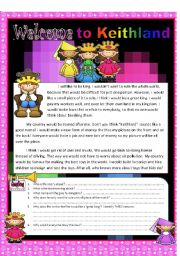 English Worksheet: Welcome to Keithland - Reading Comprehension
