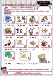 English Worksheet: SCHOOL SUBJECTS