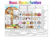 English Worksheet: house /rooms / furniture