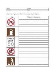 English worksheet: signs