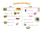 English Worksheet: restuarant  Menu