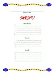 English Worksheet: Restaurant menu