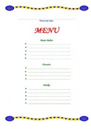 English worksheet: Restaurant menu