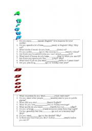 English worksheet: Pairwork activity: Verbs with -ing or to