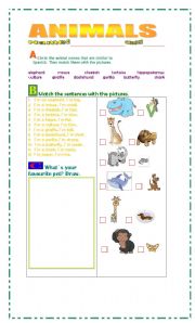 English worksheet: Animals