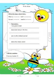 English Worksheet: handwriting / punctuations / long and short forms