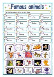 English Worksheet: matching famous animals