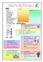 English Worksheet: How to say Im sorry