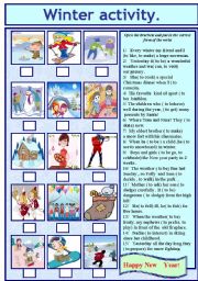 English Worksheet: Now it is winter! How many interesting  activities we have!