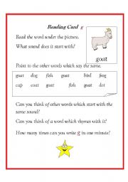 English Worksheet: reading homework cards