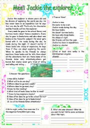 English Worksheet: meet jackie the explorer