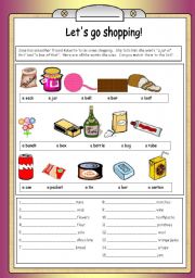 English Worksheet: Lets go shopping - containers and packaging