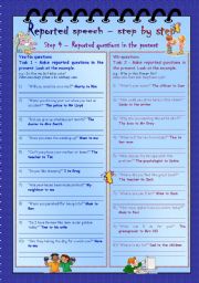 English Worksheet: Reported speech step by step * Step 4 * questions in the present * with key