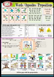 English Worksheet: Words / Opposites / Prepositions