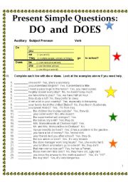 English Worksheet: Present Simple Questions:  DO or DOES?