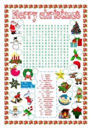 English Worksheet: word search (christmas) and number the pictures