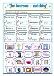 English Worksheet: The bedroom - matching exercise