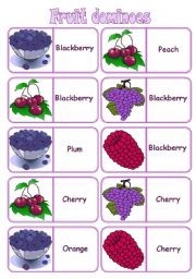 English Worksheet: Fruit - dominoes [28 pieces X 7 words] - instructions included ((4 pages)) ***editable