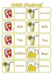 English Worksheet: Drinks - dominoes [28 pieces X 7 words] instructions included ((4 pages)) ***editable