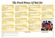 English Worksheet: Song: the fresh prince of Bel-Air [listening & grammar] lyrics included ((2 pages)) ***editable