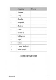 English worksheet: Places word scramble