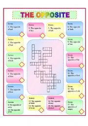 English Worksheet: The opposite ajectives crossword