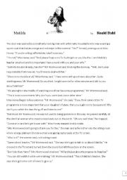 English Worksheet: Matilda comprehension sheet