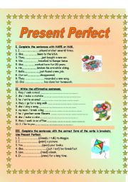 English Worksheet: PRESENT PERFECT -  4 PAGES