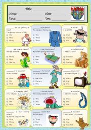 English Worksheet: Question Word *multiple choices* (*_*)