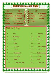 English Worksheet: Prepositions - 1. Prepositions of time